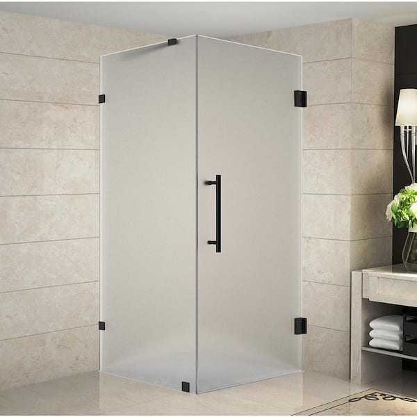 Aston Aquadica 32 in. x 32 in. x 72 in. Frameless Corner Hinged Shower Door with Frosted Glass in Matte Black