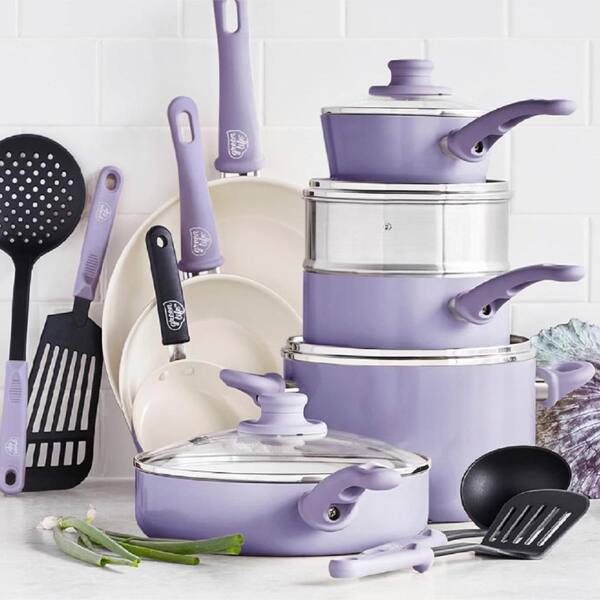 Aoibox 16-Piece Ceramic Kitchen Cookware Pots and Frying Sauce Saute Pans Set, Lavender, Purple