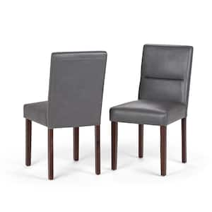 Ashford SOLID WOOD Contemporary Parson Dining Chair (Set of 2) in Stone Grey Vegan Faux Leather