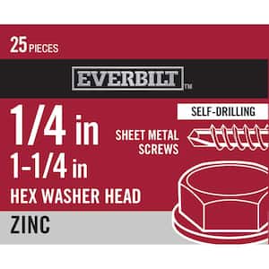 #14 x 1-1/4 in. Hex Head Zinc Plated Sheet Metal Screw (25-Pack)