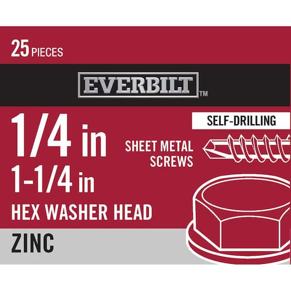 Everbilt #14 x 1-1/4 in. Hex Head Zinc Plated Sheet Metal Screw (25-Pack)
