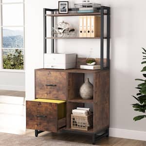 Atencio Rustic Brown 2-Drawer File Cabinet for Letter Size with Open Storage Shelves