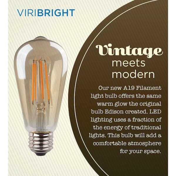 Viribright 40-Watt Equivalent ST19 Decorative Bulb Amber Glass Filament Vintage Style Led Light Bulb Warm White (12-Pack)