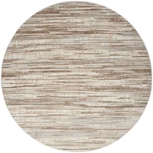Brown 8 ft. Round Abstract Power Loom Area Rug