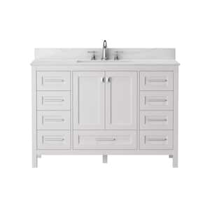 Solid Wood 48 in. W. x 22.24 in. D x 34 in. H Single Sink Bath Vanity in White with Carrara White Natural Marble Top