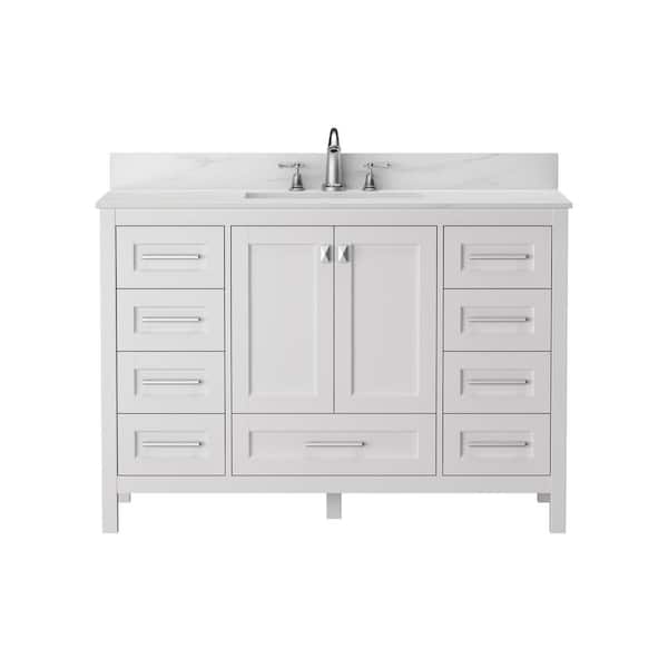 VANITYFUS Solid Wood 48 in. W. x 22.24 in. D x 34 in. H Single Sink Bath Vanity in White with Carrara White Natural Marble Top