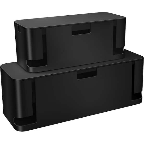 Cable Management Box Black 2 Pack Cord Organizer Extra Large and Medium Size Conceals Power Strips Safe ABS Material