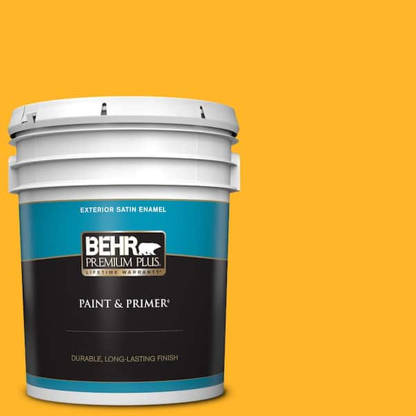 BEHR PREMIUM PLUS 5 gal. #P260-7 Extreme Yellow Satin Enamel Exterior Paint & Primer