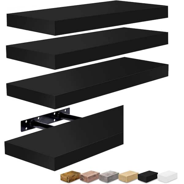 Floating Shelves, Wall Mounted for Home Decor, 16.25 in. W x 5.5 in. D Black Wood Decorative Wall Shelf (Set of 4)