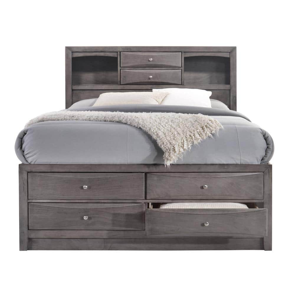 Madison Transitional Gray King Bookcase Bed with Storage Drawers