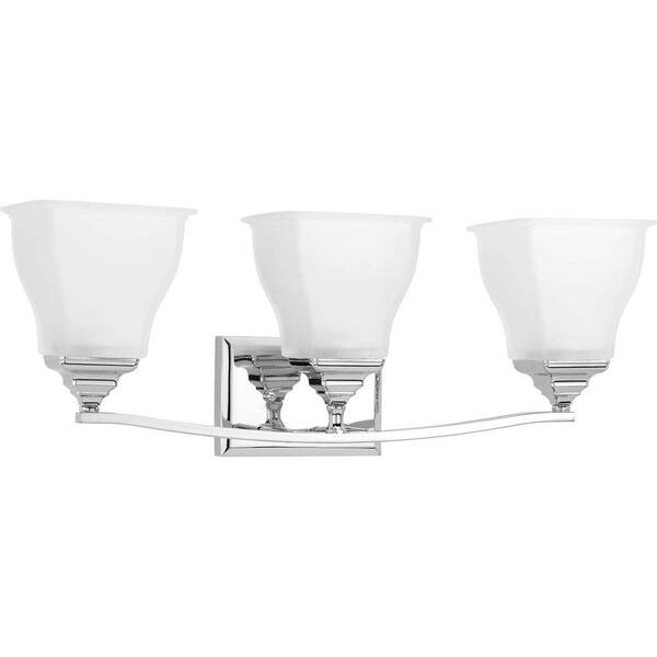 Progress Lighting Callison Collection 3-Light Polished Chrome Bathroom Vanity Light with Glass Shades