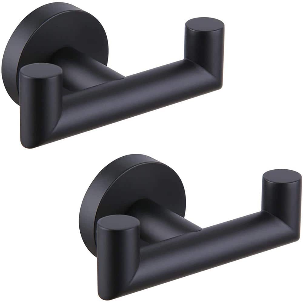 BWE Wall Mount Knob Double Robe/Towel Hook Bathroom Robe Towel Holder Hand  Tower Hanger in Matte Black A-91046-B - The Home Depot
