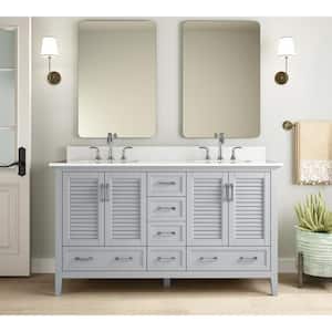 Dennick 60 in. W x 22 in. D x 35 in. H Double Sink Freestanding Bath Vanity in Gray with White Engineered Stone Top