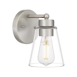 Eastburn 1-Light Brushed Nickel Wall Sconce with Clear Glass Shade