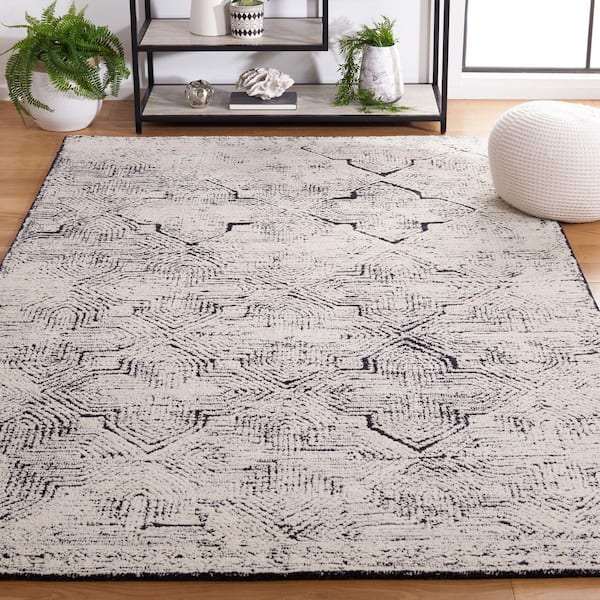 Metro 8 ft. x 10 ft. Black/Ivory Geometric Border Area Rug