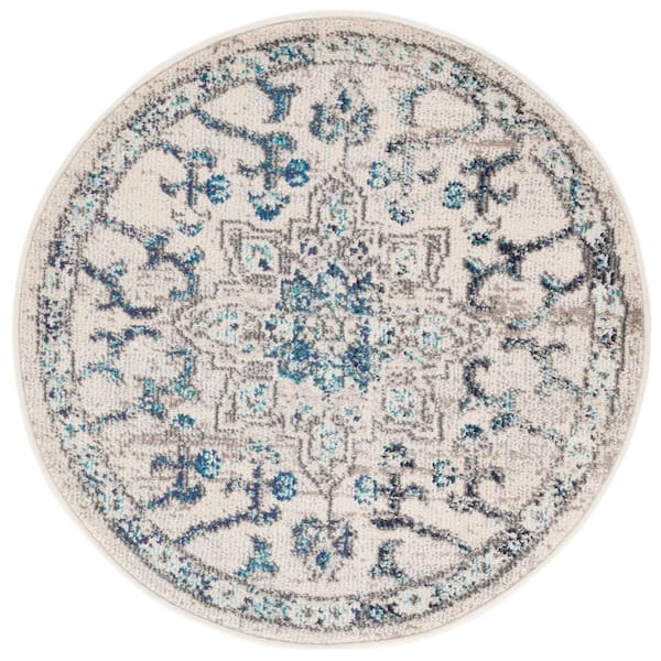 SAFAVIEH Madison Ivory/Gray 3 ft. x 3 ft. Distressed Border Round Area Rug