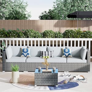 Messi Grey 5-Piece Wicker Outdoor Patio Conversation Sofa Seating Set with Grey Cushions