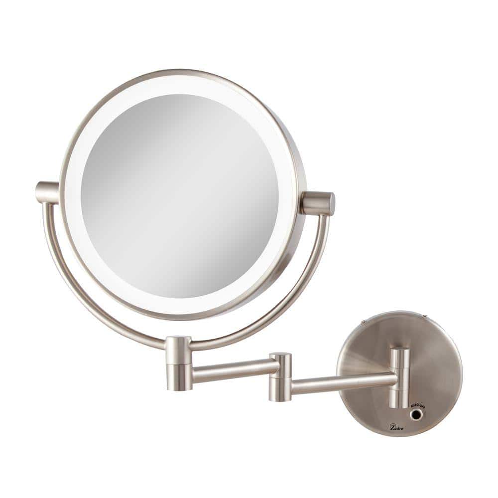 Satin Nickel Round Wall Mounted LED Magnifying Mirror