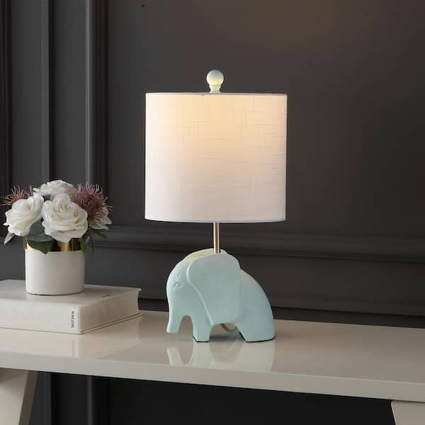 JONATHAN Y Koda 17.5 in. Eclectic Southwestern Resin/Iron Elephant LED Kids Table Lamp, Turquoise