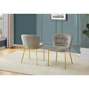 Orion Grey Fluffy Fabric Side Chair (Set of 2) with Gold Chrome Plated Legs