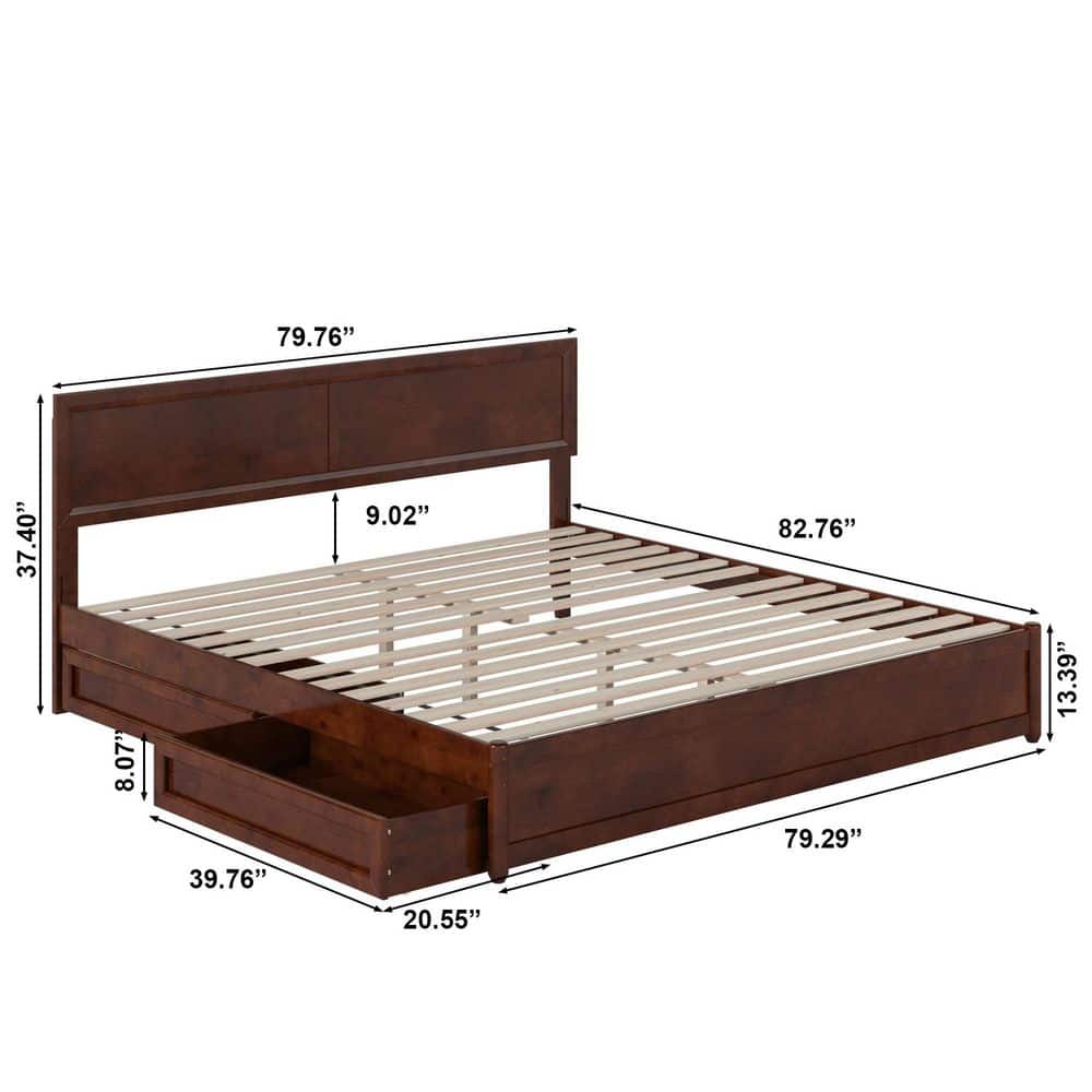 Lylah Dark Walnut King Platform Bed with Storage Drawers