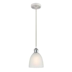 Castile 1-Light White and Polished Chrome Shaded Pendant Light with White Glass Shade