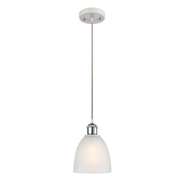 Innovations Castile 1-Light White and Polished Chrome Shaded Pendant Light with White Glass Shade