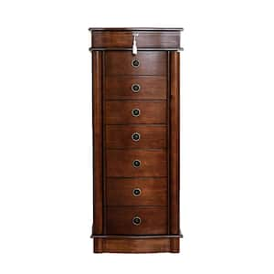 Nora Walnut Wood Locking 15.5 in. W Jewelry Armoire with 7 Drawers