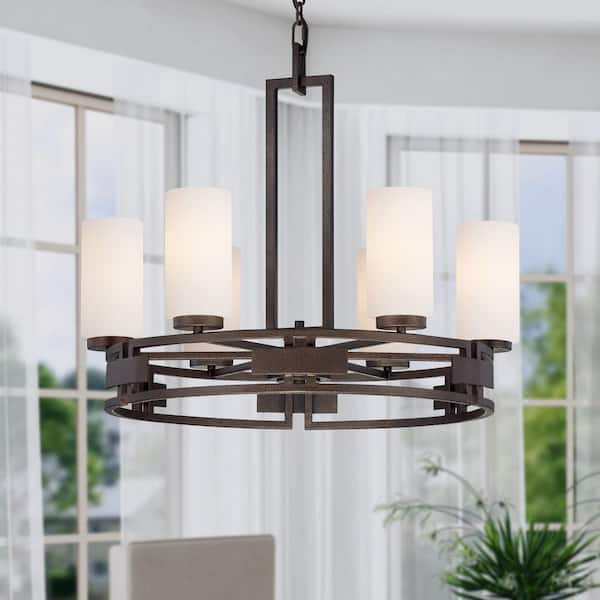 Designers Fountain Del Ray 6-Light Flemish Bronze Mid-century Wagon Wheel Chandelier for Dining Areas with No Bulbs Included