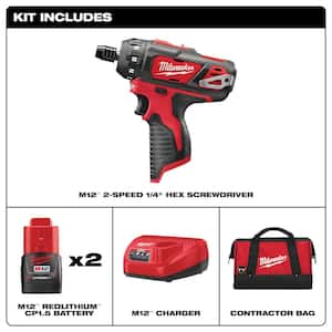 M12 12V Lithium-Ion Cordless 1/4 in. Hex 2-Speed Screwdriver Kit with Two 1.5 Ah Batteries and Bag