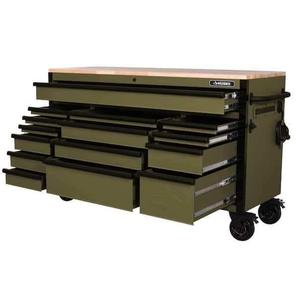 Husky Heavy Duty 61 in. W x 23 in. D 15-Drawer Matte Army Green
