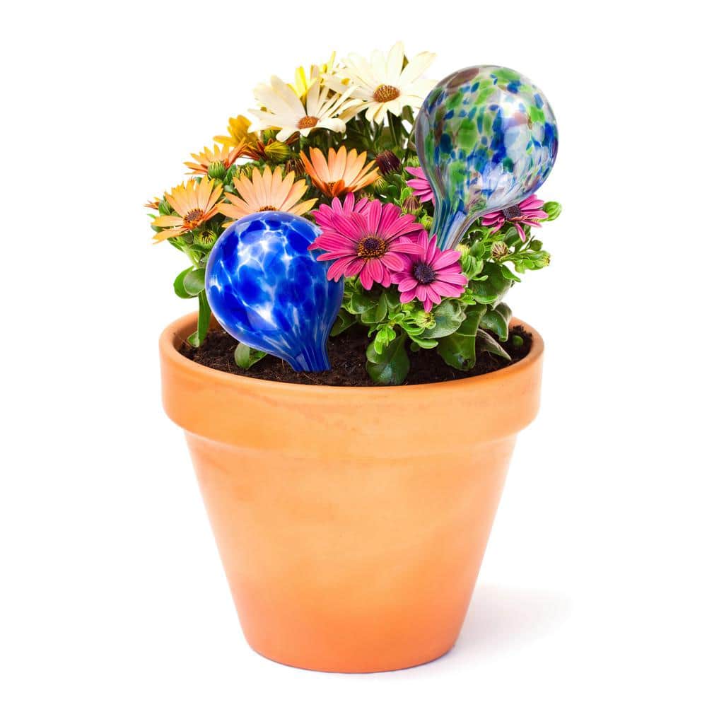 Large Assorted Hand Blown Glass Aqua Globe Set