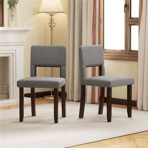 Brown Linen Dining Chair Set of 2 with Acacia Wood Frame Padded Seat & Back Home