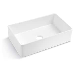 White Ceramic 33 in. L x 20 in. W Single Basin Farmhouse Apron Workstation Kitchen Sink with Single Basin