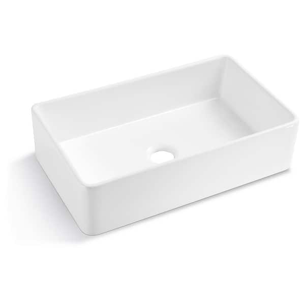 Unbranded White Ceramic 33 in. L x 20 in. W Single Basin Farmhouse Apron Workstation Kitchen Sink with Single Basin