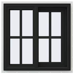 24 in. x 24 in. V-4500 Series Bronze FiniShield Vinyl Right-Handed Sliding Window with Colonial Grids/Grilles