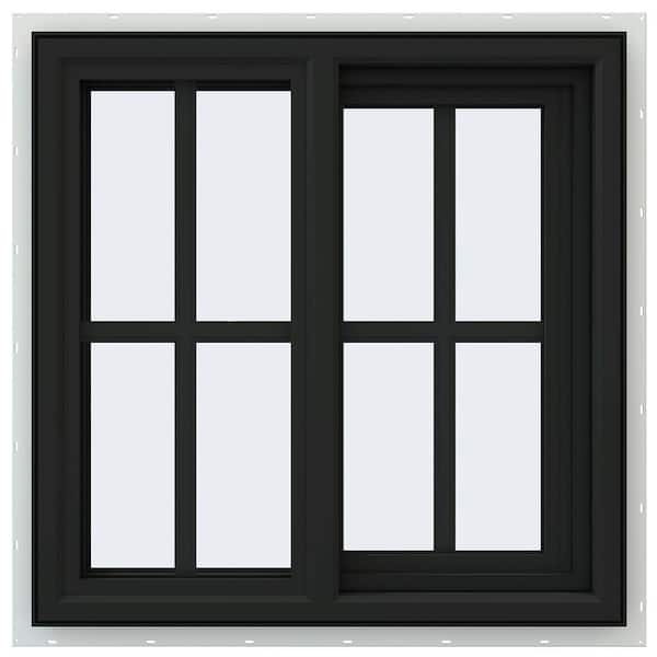 24 in. x 24 in. V-4500 Series Bronze FiniShield Vinyl Right-Handed Sliding Window with Colonial Grids/Grilles