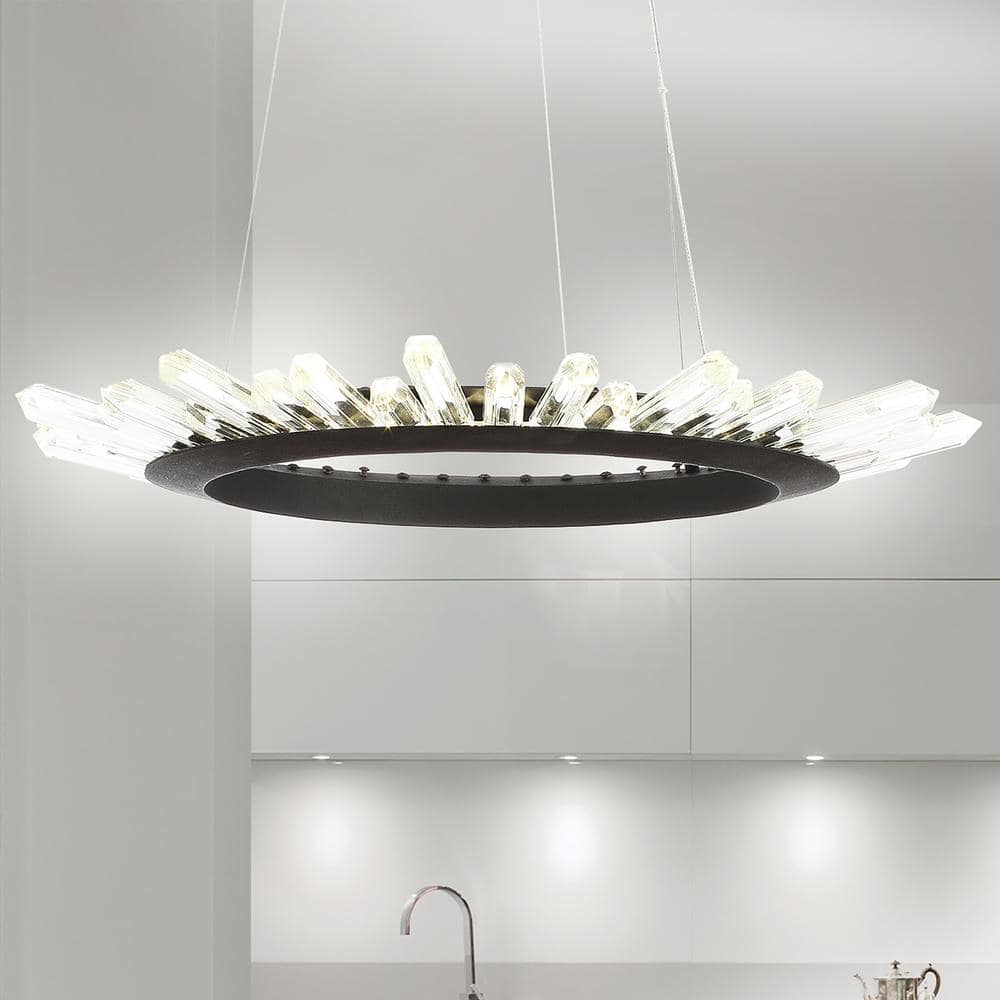 Elsa 24  Adjustable Integrated LED Modern Crystal Pendant  Black/Clear