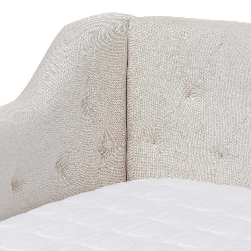 Beige Twin Upholstered Daybed with Tufted Headboard and Trundle