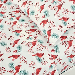 4-Piece Red Winter Cardinal Cotton Flannel Queen Sheet Set