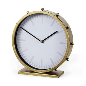 Marian 11.0 L x 3.1 W x 11.0 H Gold Metal with Studs Round Table Clock