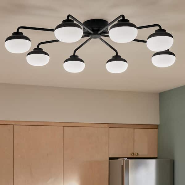 KICHLER Remy 40.75 in. 8-Light Black Kitchen Modern Integrated LED Semi-Flush Mount Ceiling Light