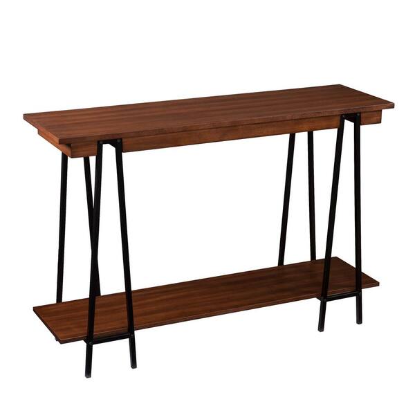 Southern Enterprises Meredith 48 in. Brown/Black Standard Rectangle Wood Console Table with Storage