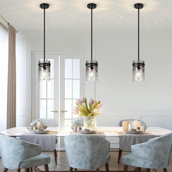 Large Modern Pendant Lights with 5.9 in. Gradient Gray Cylinder Hammered Glass Shade for Kitchen Island Dining Room