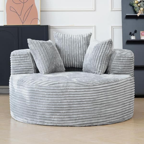 50 in. Gray Corduroy Armless Deep Seat Round Single Sofa with Pillow for Living Room, Bedroom Apartment