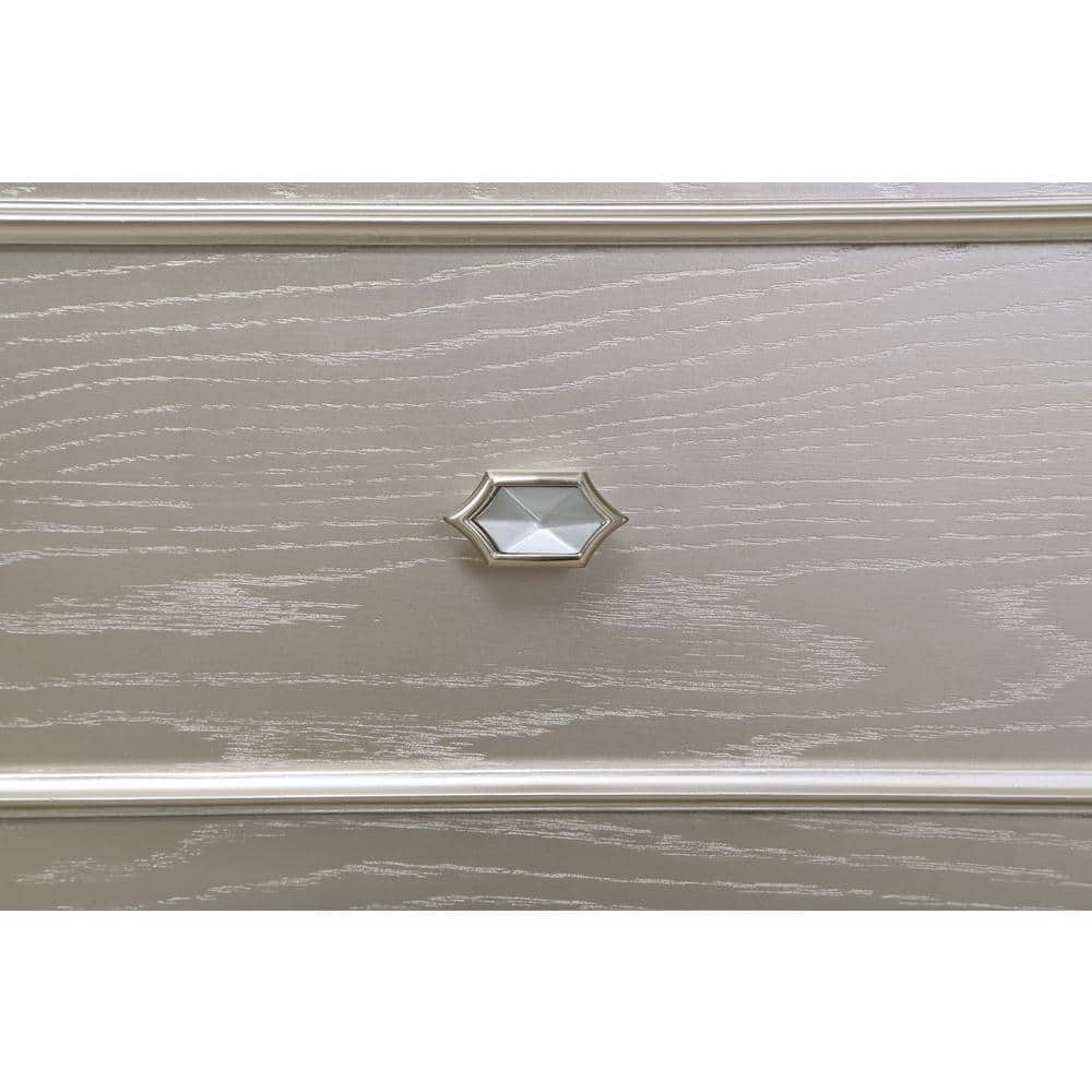 Evangeline Silver Oak 4-Drawer Vanity Table with Faux Diamond Trim