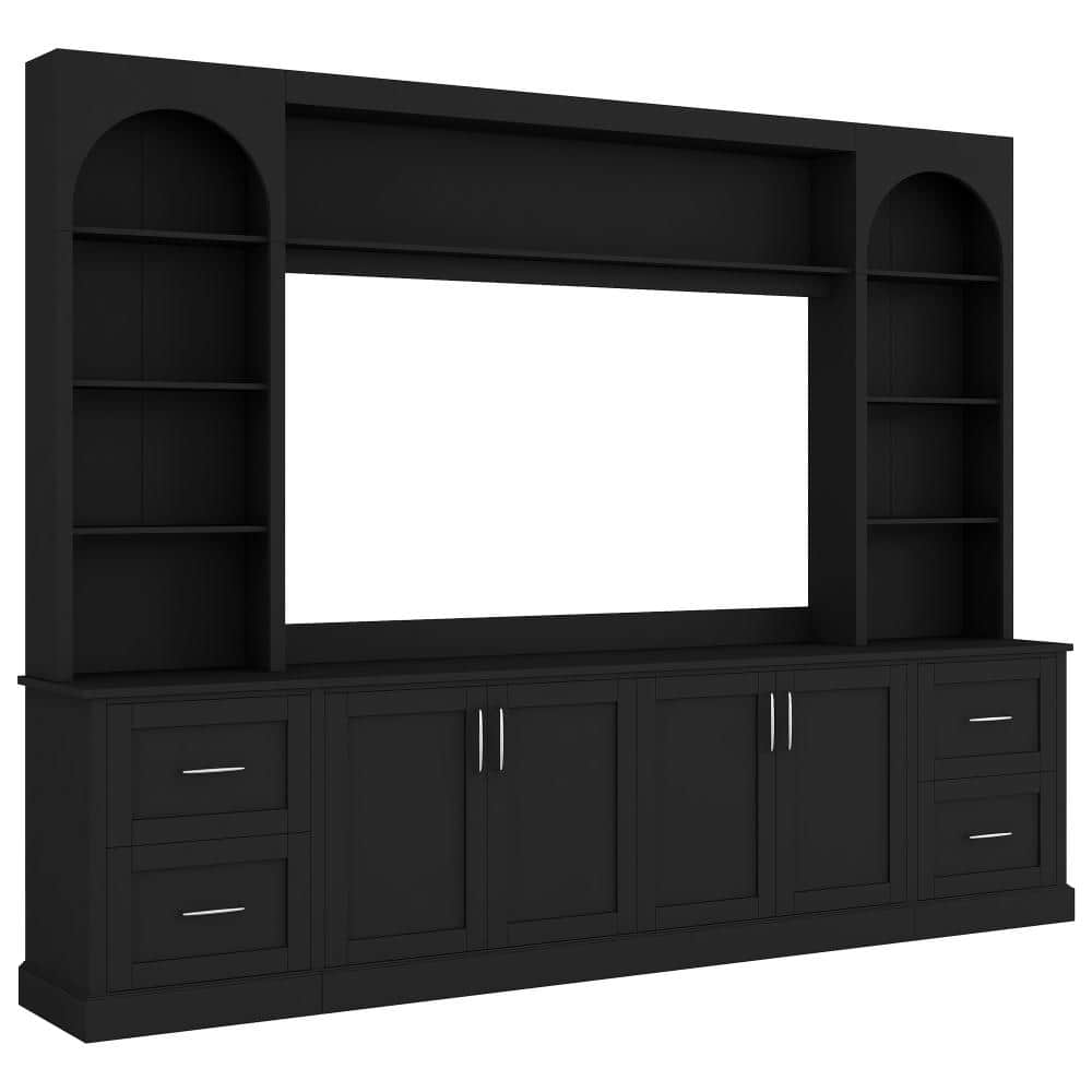 Black TV Stand Entertainment Center Fits TVs up to 65 in. with Arched Design, 4 Drawers, 2 Cabinets, Adjustable Shelves price history on PriceWatchPro