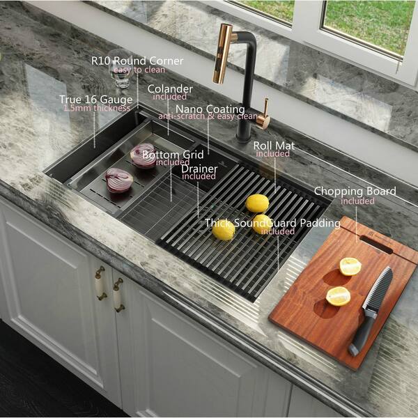 Modern 304 Stainless Steel Double Bowl Undermount Brushed Kitchen Sink Set  with Multifunctional Pull-Out Faucet Shot Gun Spayer