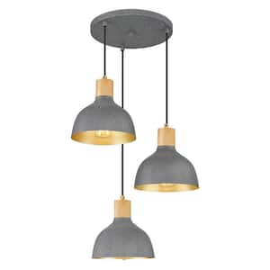3-Light Grey Shaded Pendant Light with Metal Dome Shade for Kitchen Dining Room, No Bulbs Included