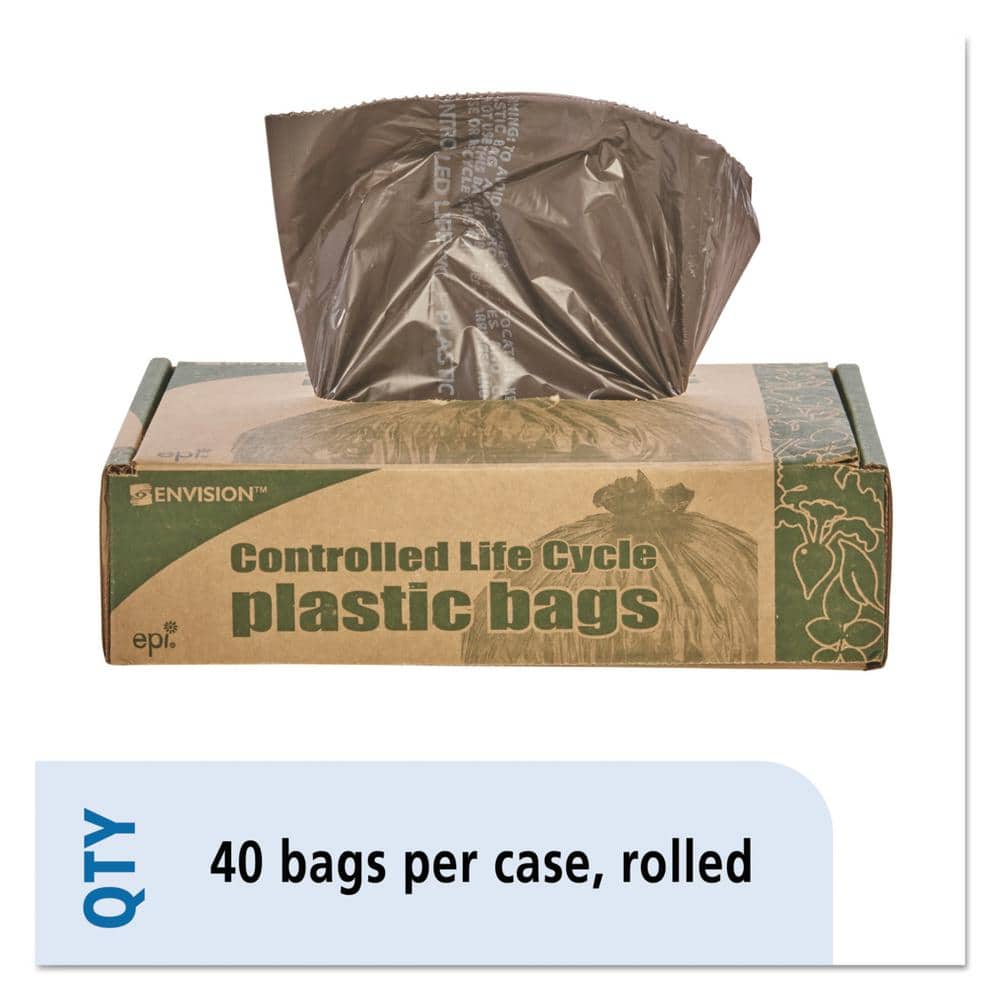39 Gal. Brown Controlled Life-Cycle Plastic Trash Bags, 1.1 mil, 33 in. x 4